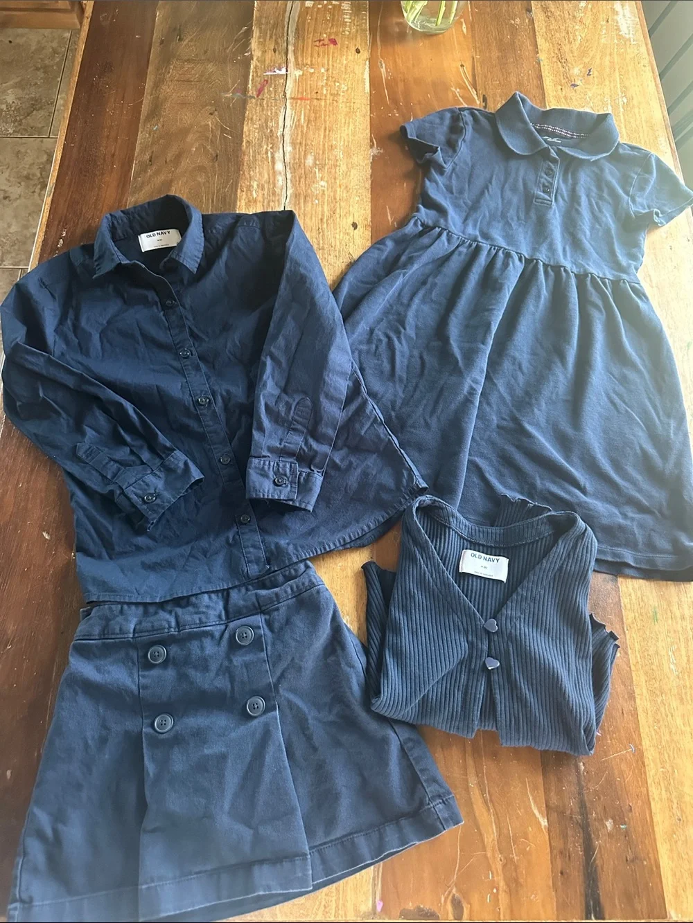 Old Navy Girls Navy Dress, Shirt, Skirt & Vest Set
